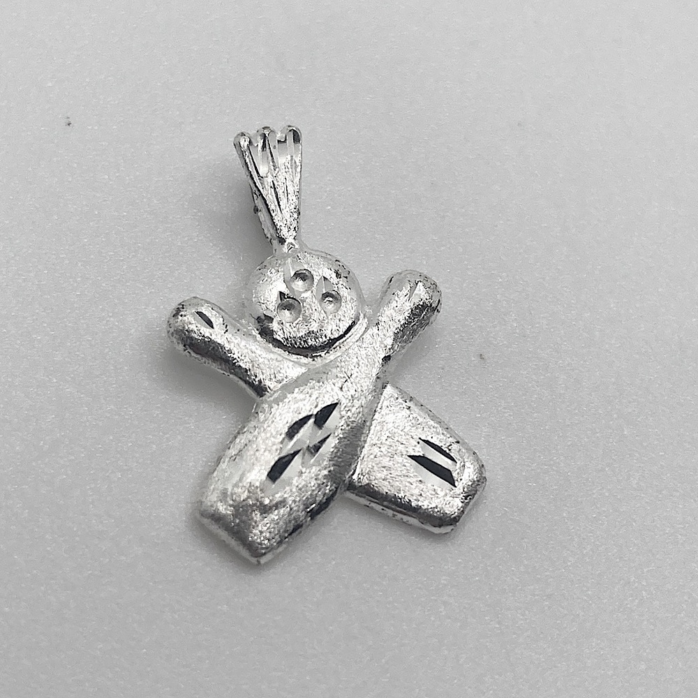 Vtg Sterling Bowling Ball & Pins Sandblasted Texture Diamond Cut Pendant / .9”